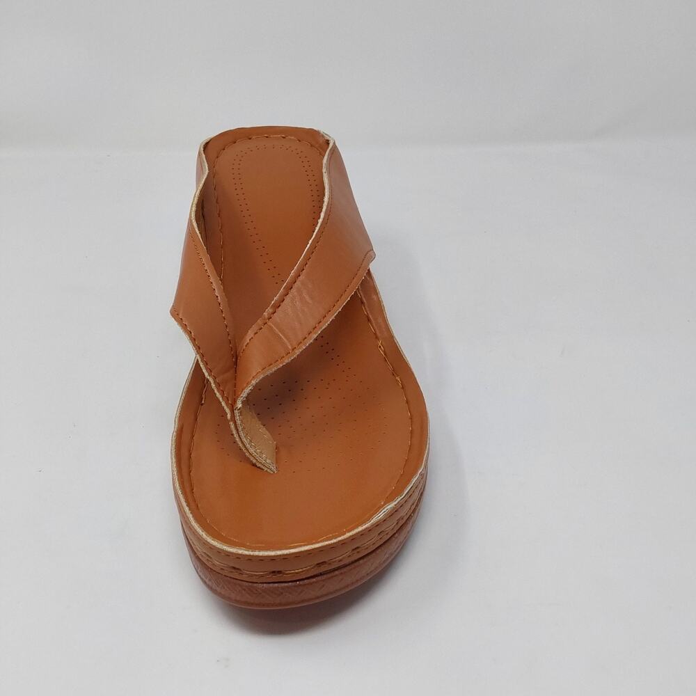 Women's Tan Brown Thong Mule Heels Slide Sandals Block Heel Size EU 43 Us 12 - Picture 11 of 15